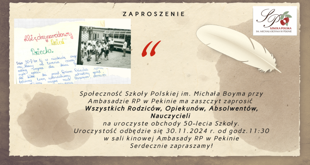 Zapraszamy na Jubileusz 50-lecia Szkoły Polskiej w Pekinie